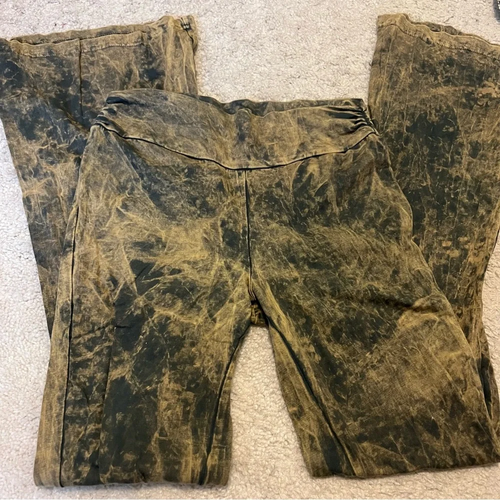 Distressed acid wash flare tights